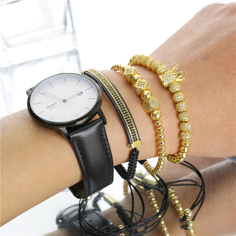 3Pcs/Set Couple CZ Crown Bracelet Sets For Men Gold Pave Cubic Micro Charm Women Braided Bracelet Sets Pulseira Bileklik