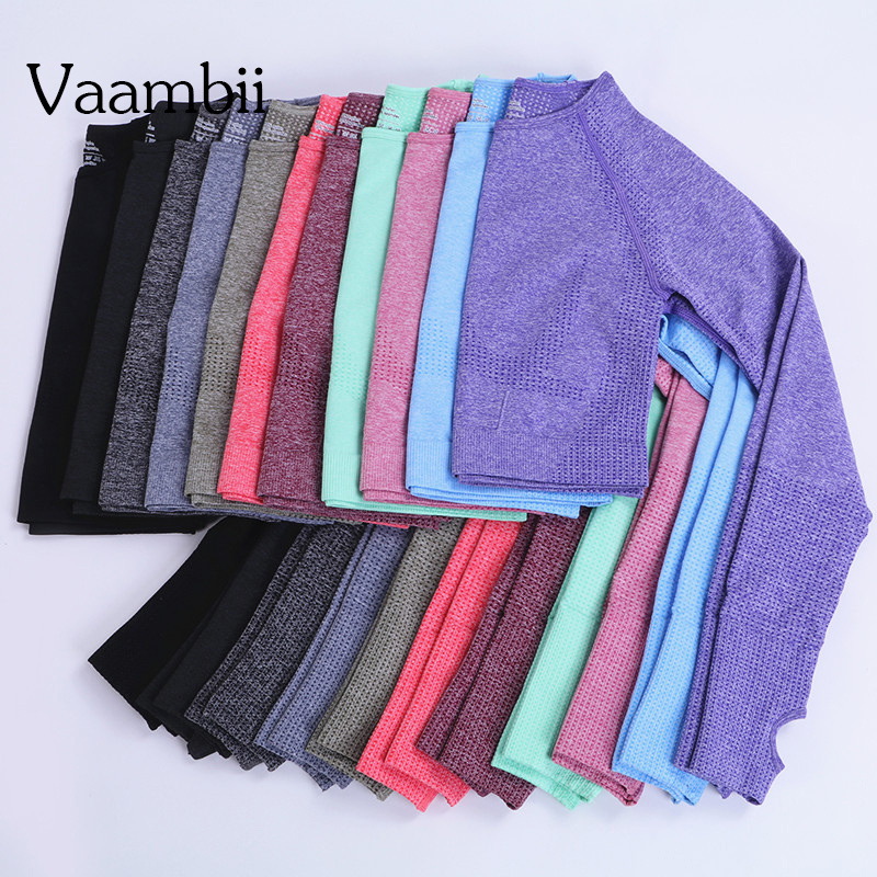 Long Sleeve Gym Yoga Sports Crop Top Women's Seamless Tshirt Fitness Woman Sport Tshirt Workout Tops For Women Sportswear T200401