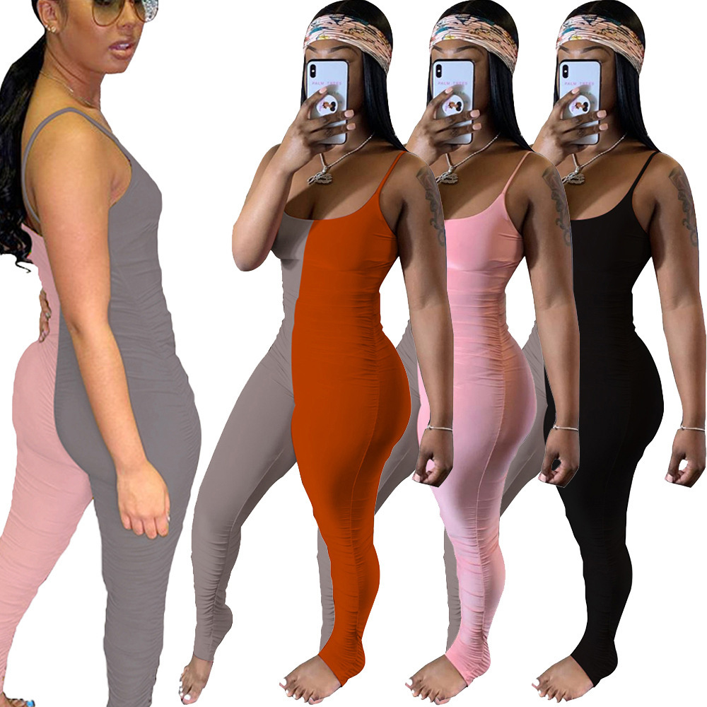 Casual Stacked Leggings Jumpsuit Women Summer 2020 Sexy Sleeveless Lounge wear Bodycon Sport Fitness Body Rompers Women Jumpsuit T200528