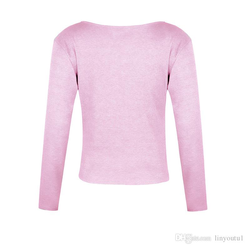 tshirt Women Casual V-neckline T-Shirts Women T Shirts Cross Strap Bow Shirt long Sleeve Top 2020