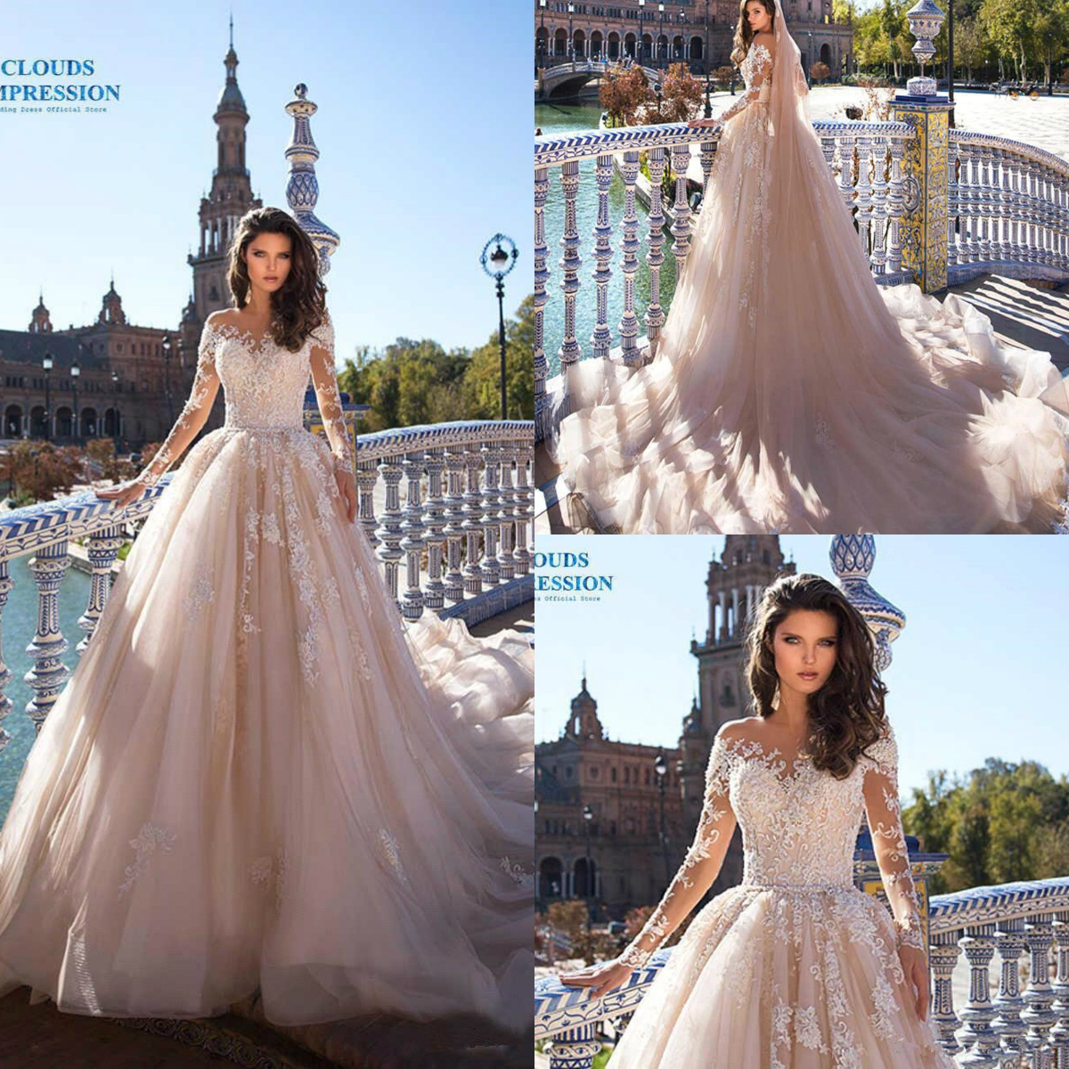 Blush Pink Long Sleeves Princess Wedding Dresses Lace Appliqued A Line Vintage Beach Bohemian Plus Size Bridal Gowns