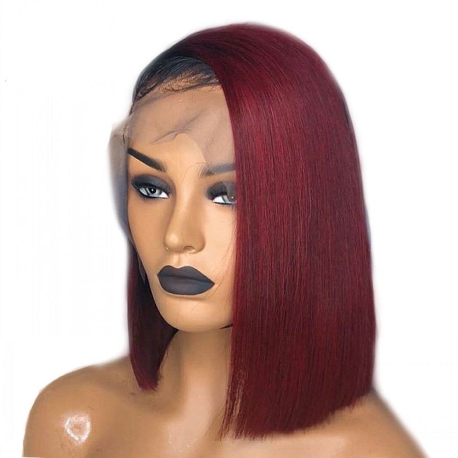 Fashon Style two tone Short bob Wigs for Black Women ombre color burgundy Short synthetic lace front Wig Natural Wigs