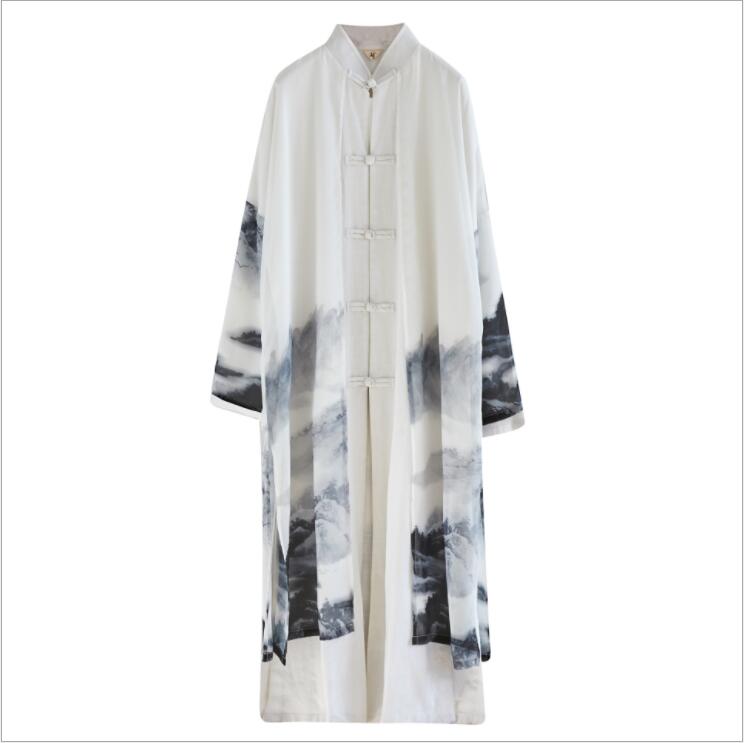 Asian Performance Crosstalk Long Robe Chiffon vintage Long robe Repubilc of China buddhist clothing Chinoiserie zen gown clothes