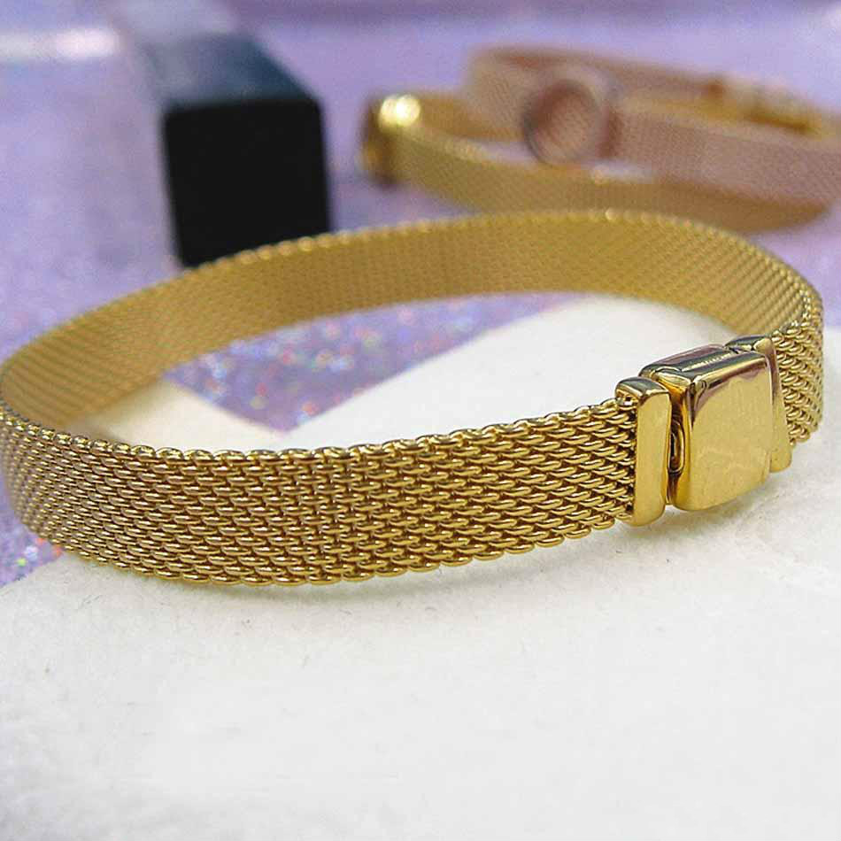Authentic 925 Sterling Silver Reflexions bracelet with LOGO Engraved Fit style Jewelry Female Mesh Chain 10pcs/lot You can mix size