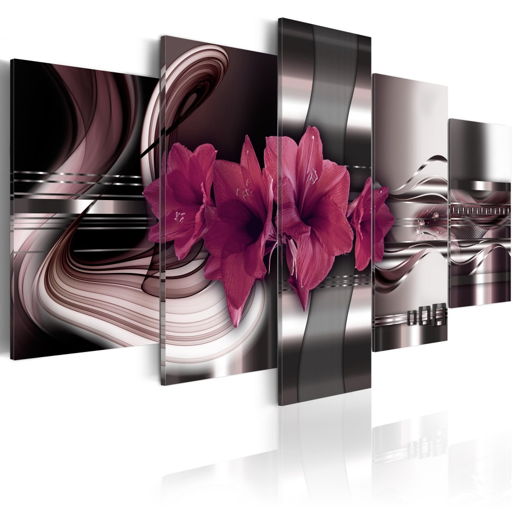5 Panels Abstract Metal Flowers Painting Purple Flower Oil Pictures Living Room Decoration Paintings 5 Piece Canvas Wall Art No Frame (Unfra