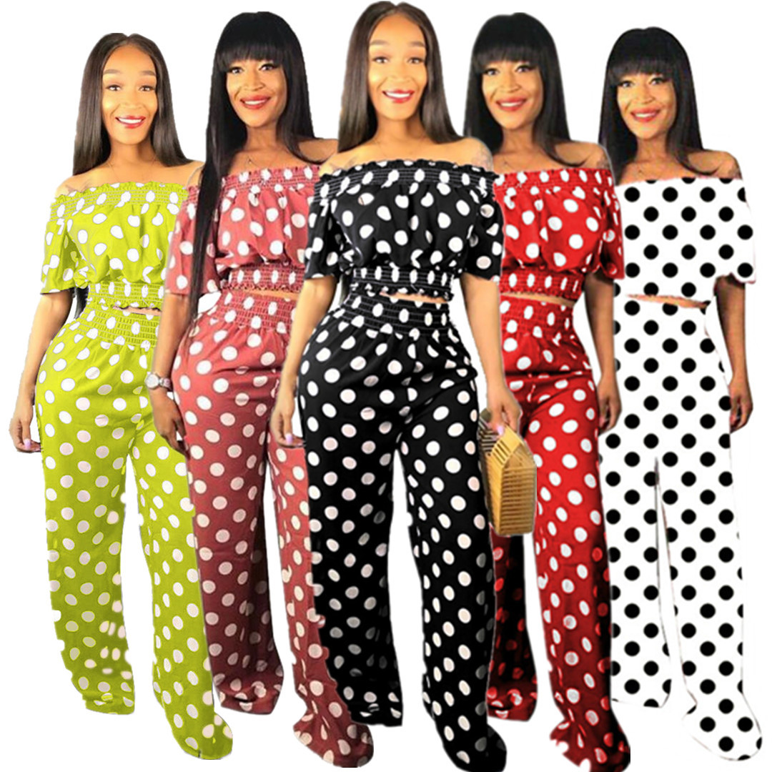 21P8377 women's two piece sets fashion wave point collar piece dot print short top and wide leg pants casual active outftis, White
21P8377 women's two piece sets fashion wave point collar piece dot print short top and wide leg pants casual active outftis, White