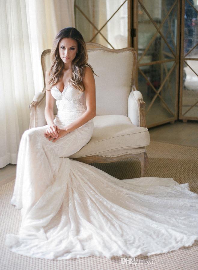 Sexy Mermaid Newest Wedding Dress Sweetheart Neck Spaghetti Strap Sleeveless Backless Lace Appliques Bridal Gowns Vestidos De Novia