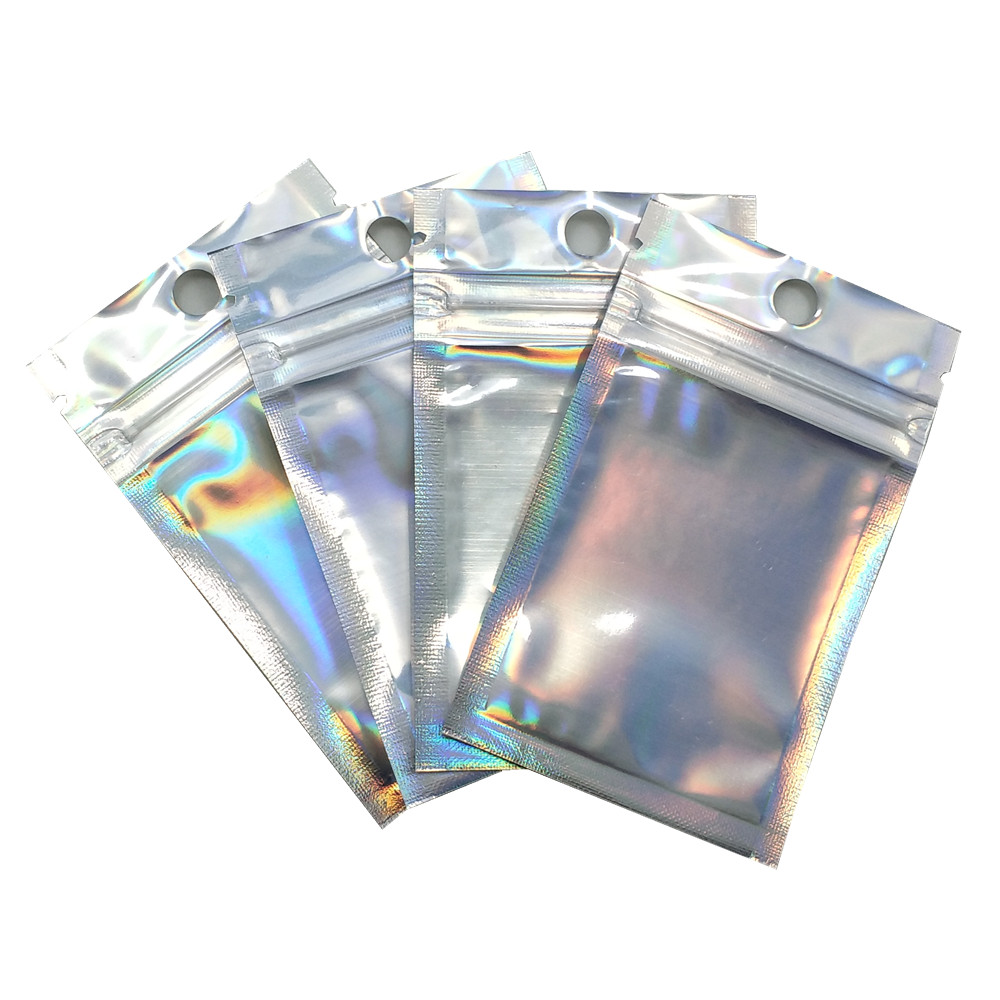 100Pcslot Clear Holographic Aluminum Foil Ziplock Package Bag Snack Seal Seal Plastic Mylar Pouch for Party Gifts Craft Packing8185625