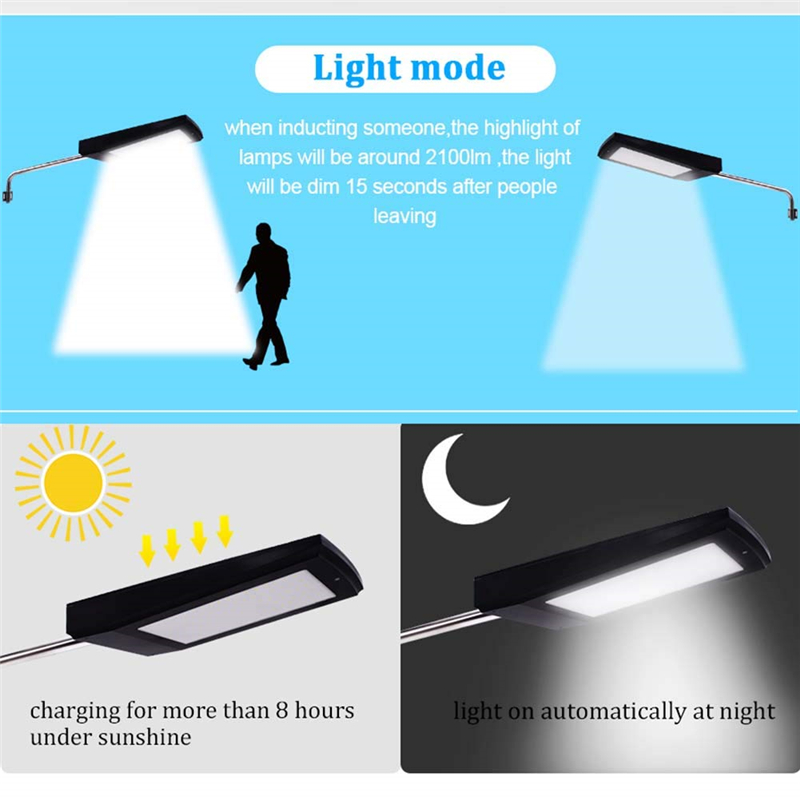 Radar Motion Sensor Solar Lights 108 LED Street Light 15W 2100LM Security Lighting Night Outdoor for Garden Path Street