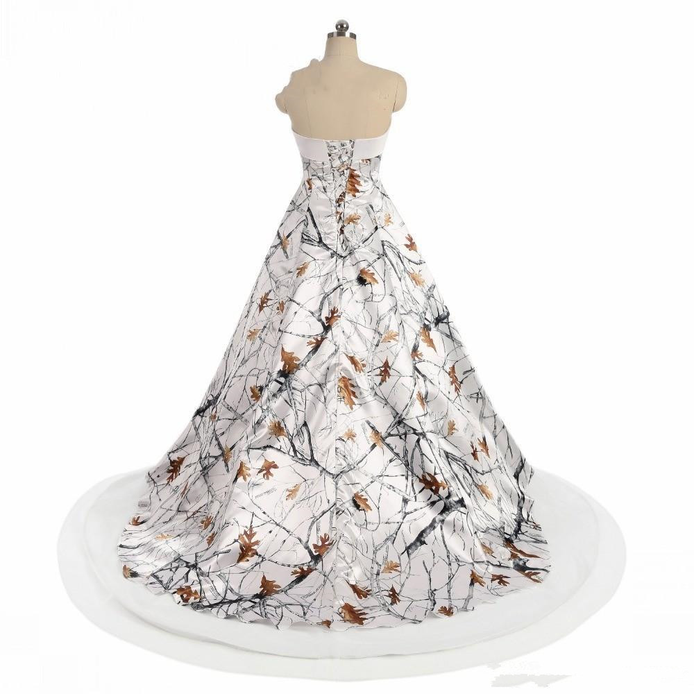 White camo country wedding dresses 2019 modern strapless lace-up corset back realtree camouflage boho beach bridal wedding gown