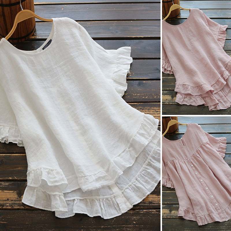 Fashion Women' Cotton Blouse Ruffle Shirts ZANZEA 2020 Causal Short Sleeve Solid Female Asymmetrical Tunic Plus Size Blusas 5XL, Pink
Fashion Women' Cotton Blouse Ruffle Shirts ZANZEA 2020 Causal Short Sleeve Solid Female Asymmetrical Tunic Plus Size Blusas 5XL, Pink