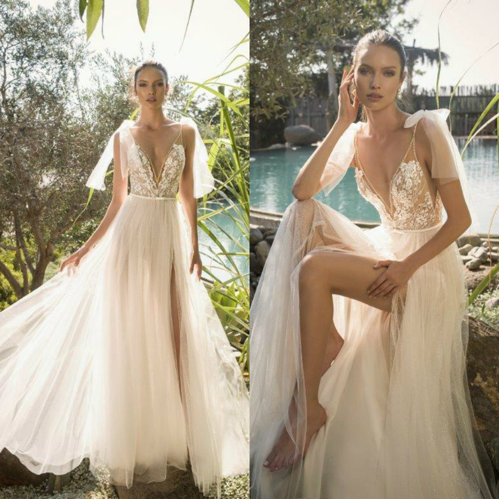 Julie Vino 2020 Wedding Dresses Spaghetti Lace Appliques Beading Split Bridal Gowns Sweep Train A Line Wedding Dress Robe De Mariee, Black
Julie Vino 2020 Wedding Dresses Spaghetti Lace Appliques Beading Split Bridal Gowns Sweep Train A Line Wedding Dress Robe De Mariee, Black