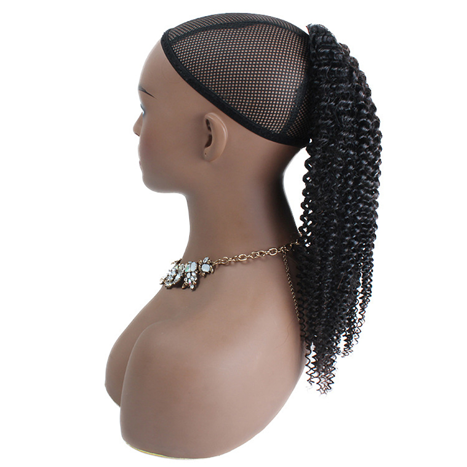 Afro Kinky Curly Human Remy Brazilian Drawstring Ponytail 1 Piece Clip In Hair Extensions 1B Pony Tail