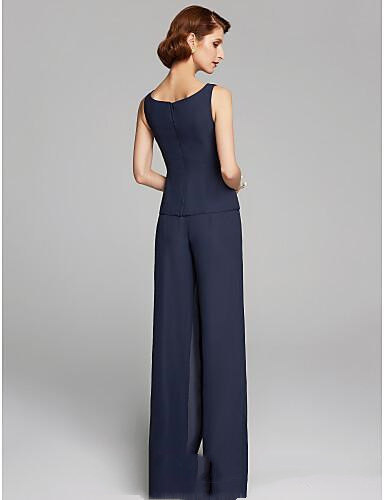 Mother of the Bride Pant Suits Jewel Neck Floor Length Lace Jackets Chiffon Pants Suits Party Gowns Formal