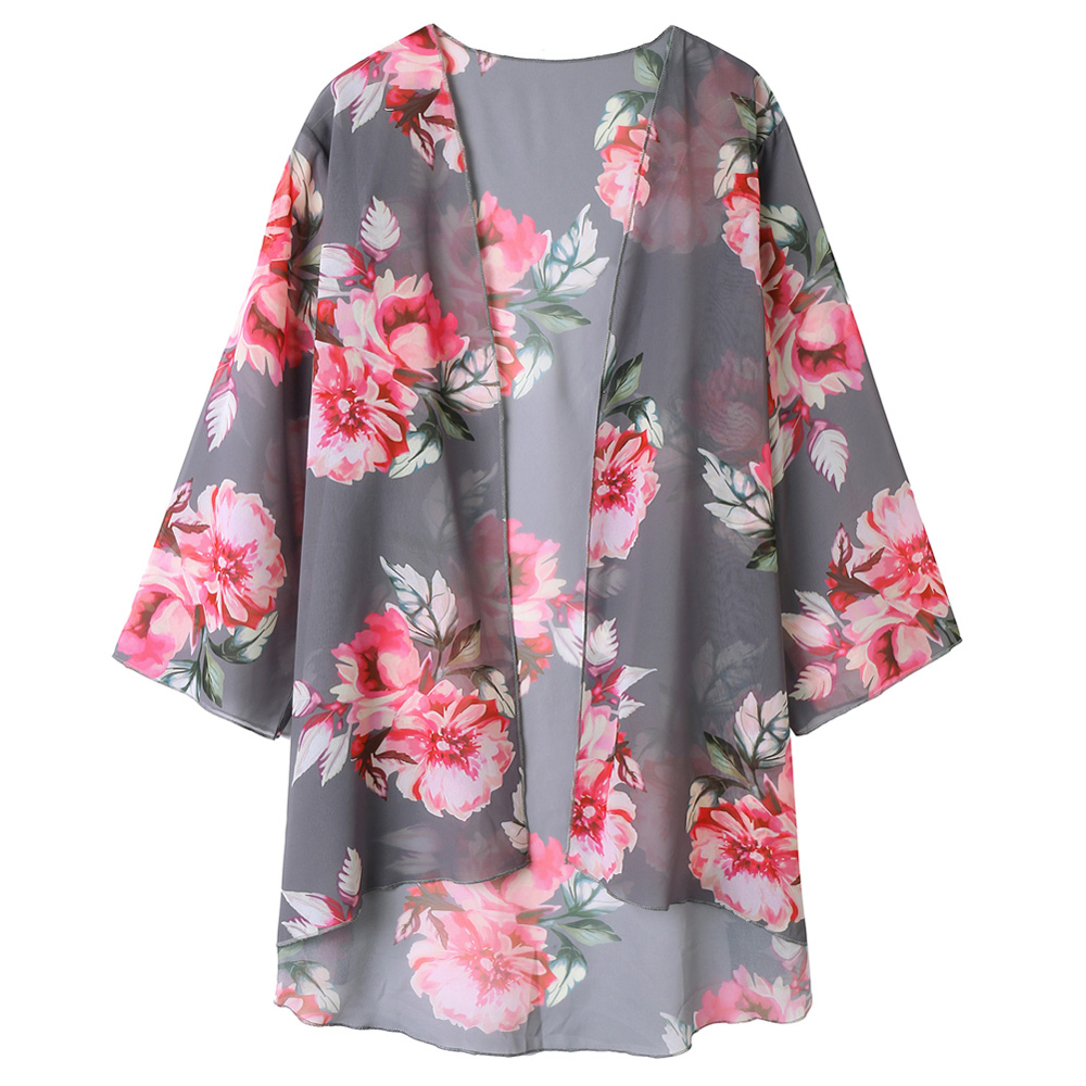Women' Chiffon Cover-up summer holiday beach 3/4 Batwing Sleeve Floral Pattern Irregular Hem ladies coat, Gray
Women' Chiffon Cover-up summer holiday beach 3/4 Batwing Sleeve Floral Pattern Irregular Hem ladies coat, Gray