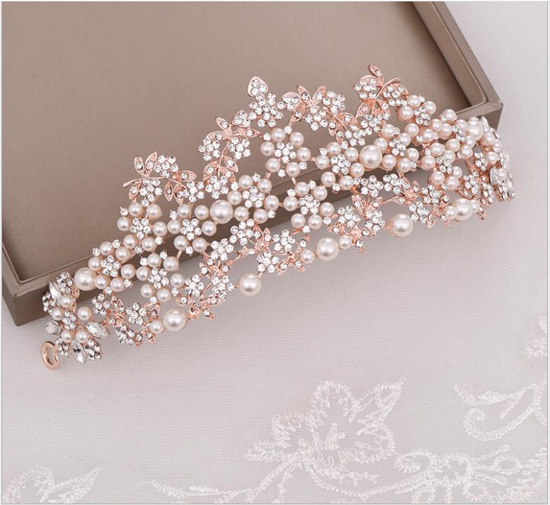 Pearl crown headband bride wedding crown tiara