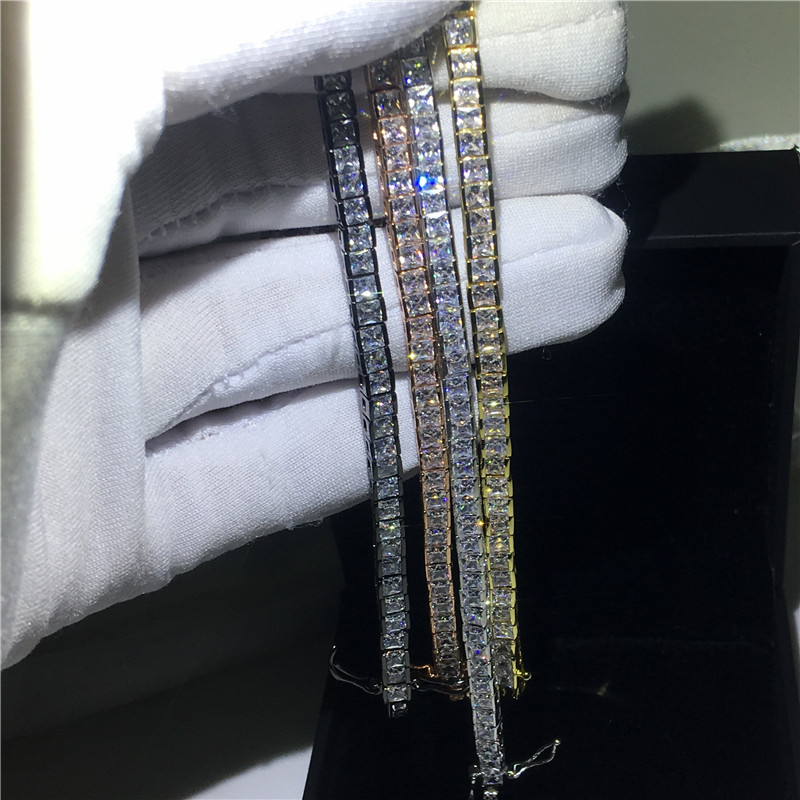 Vecalon 4 colors Tennis Bracelet Princess cut Diamond White gold filled Party wedding Bracelets for women men Jewelry