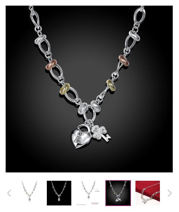 Dichroic insets heart lock hanging flower necklace sterling silver plate necklace STSN212,fashion 925 silver Chains necklace factory