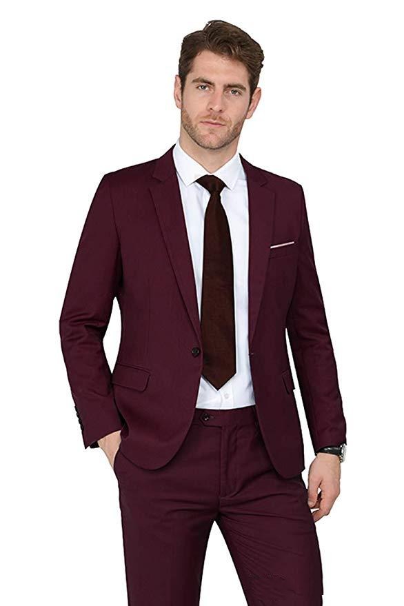 Hot Sale One Button Burgundy Wedding Men Suits Notch Lapel Two Pieces Business Groom Tuxedos (Jacket+Pants+Tie) W1209