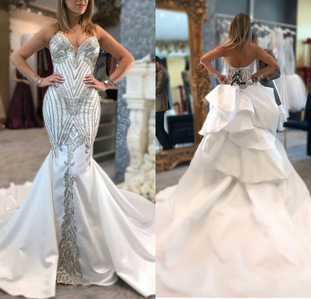 crystal beading mermaid wedding dresses sexy sweetheart beaded laceup back bridal gowns bohemian long formal wedding dress