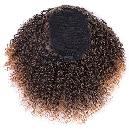 Afro Ponytail Kinky Curly Drawstring Ponytail Ombre Brown Color Hair Extensions Drawstring Curly Ponytail for Women 120g