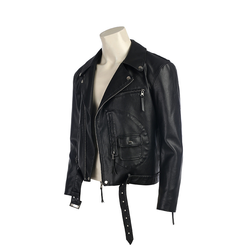 Movie Terminator 2: T800 Cosplay Costumes Terminator Jackets Black PU Leather Jacket Motorcycle Coat fot Men clothing