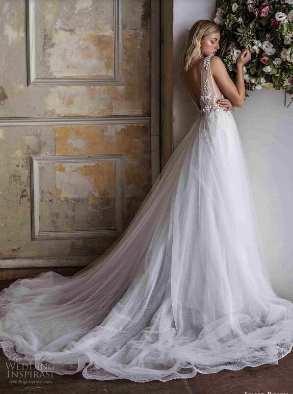 Limor Rosen 2019 Beach Wedding Dresses Deep V Neck Lace Appliqued Sexy Side Split Backless Bridal Gowns Sweep Train Cheap Boho Wedding Dress