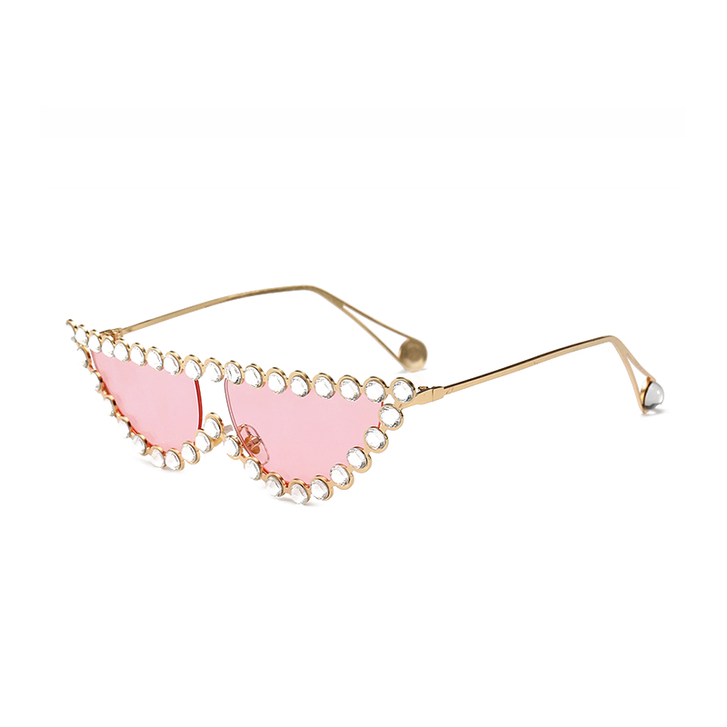 Sunglasses Women New Fashion Cat Eye Sun Glasses Female Diamond Flat Top Eye Wear UV400