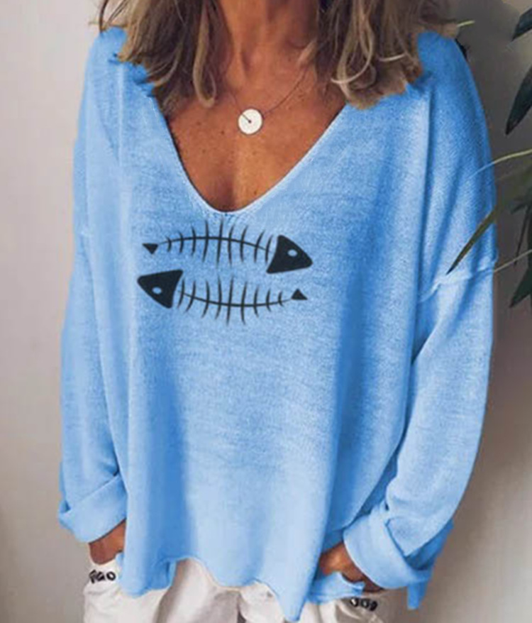 2020 funny t shirts women Casual Solid Fish Bone Print Loose Short Sleeve summer daily tops cute Shirt streetwear