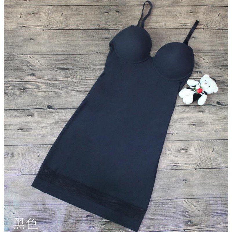 Women Sexy Padded Underwire Cups One-Piece Comfort Tummy Control Slip Dress Butt Lifter Underwear Bodyshaper Slimming Shapewear Black Nude