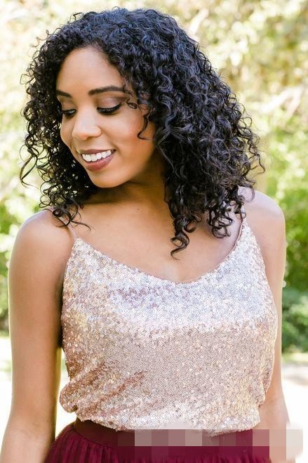 Simple Bury Bridesmaid Dresses Rose Gold Sequins Two Piece Halter Short Sleeves Maid Of Honor Gown Wedding Guest Formal Wear 403