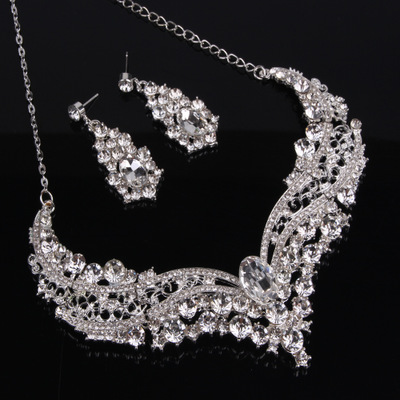 Women Delicate Necklace + Earrings Crystal Wedding Party Bride Necklaces Earring Jewelry 401