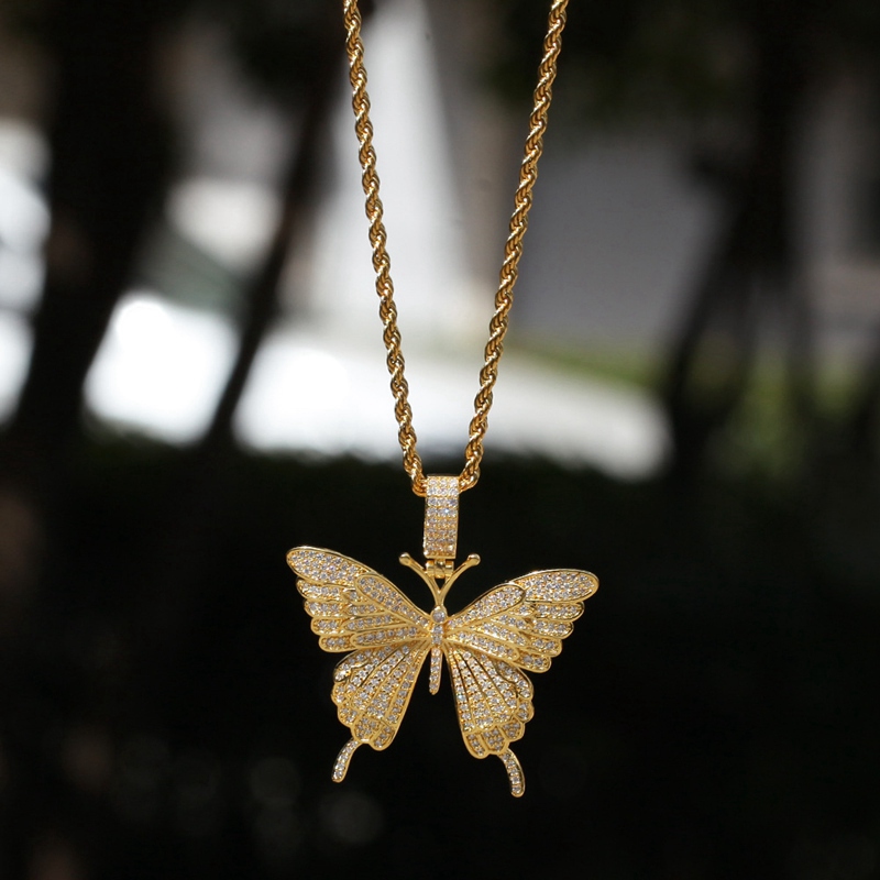 Iced Out Pendant Necklace Gold Silver Butterfly Necklaces Mens Womens Fashion Hip Hop Jewelry