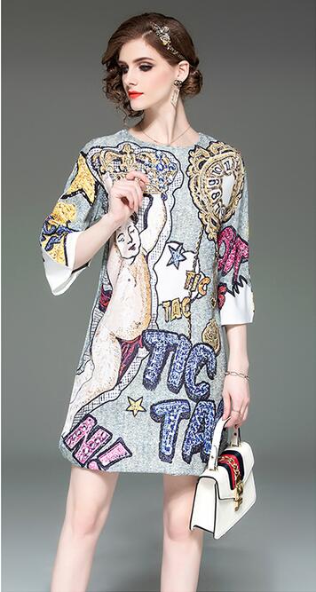 Graffiti printed women mini dresses street style dresses summer crew neck A-line above knee 3/4 sleeve, Multi
Graffiti printed women mini dresses street style dresses summer crew neck A-line above knee 3/4 sleeve, Multi
