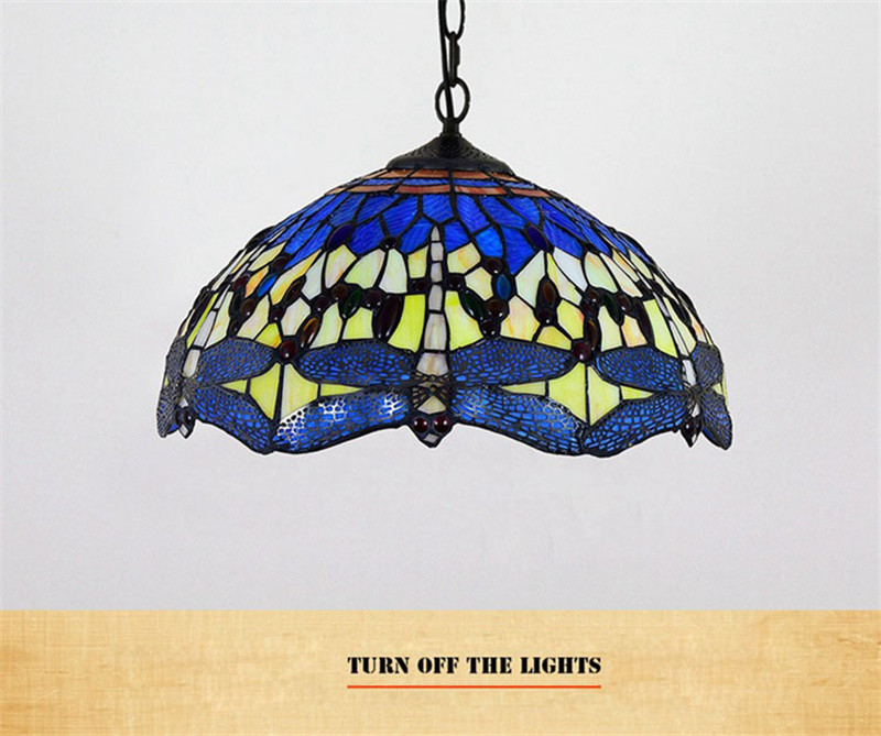 European creative retro Tiffany stainedblue yellow dragonfly art chandelier bar restaurant glass lamp TF022