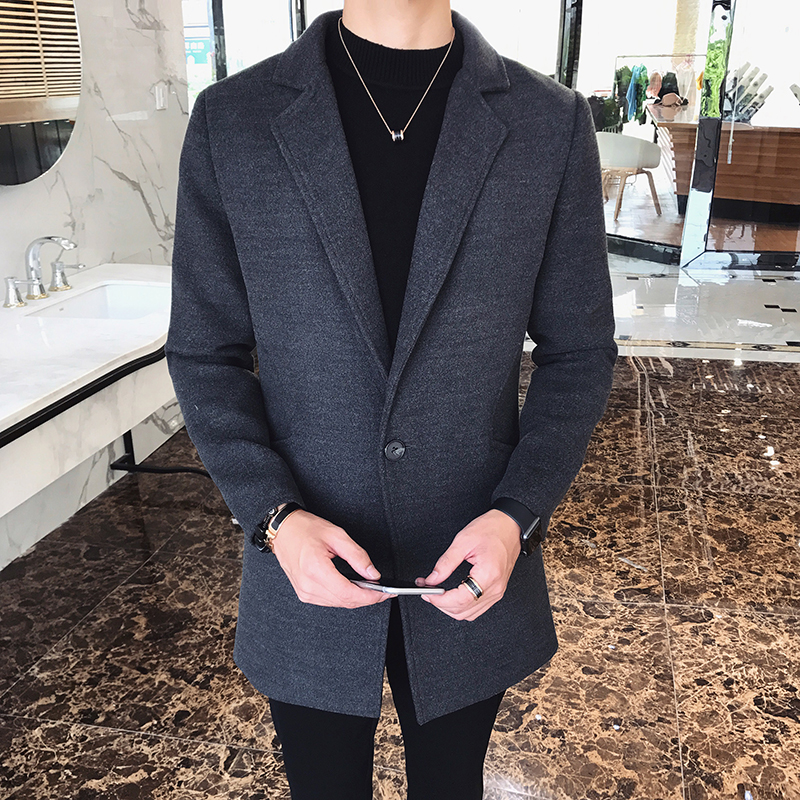 2018 spring and autumn Korean version of the slim handsome young woolen coat trend men' long solid color windbreaker jacket, Black
2018 spring and autumn Korean version of the slim handsome young woolen coat trend men' long solid color windbreaker jacket, Black