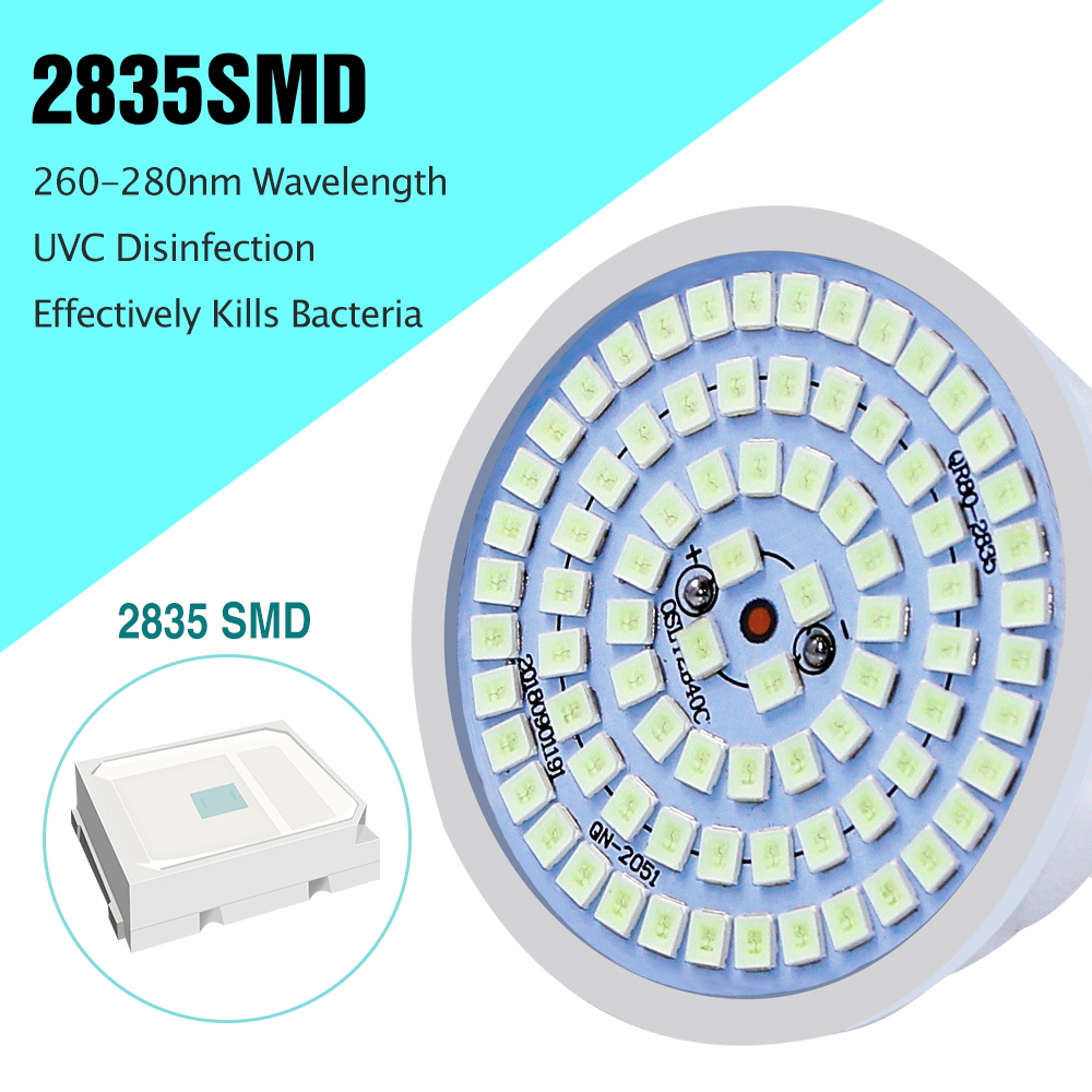 Pack of 5 AC110V E27 UV Desinfection Lamp, 8W LED Sterilizer Lamp, LED UVC Germicidal Bulb, Ultraviolet Light 80leds