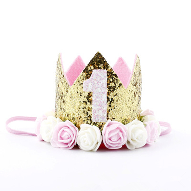 Children Kids Birthday Party Hats Baby Girl Priness Flower Number Crown Cap Party Decorations Kids Favors Headband Baby shower