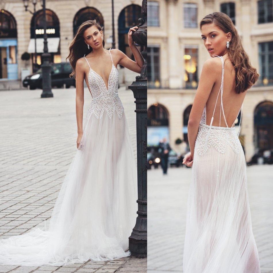 Elihav Sasson Beach Wedding Dresses Spaghetti Weave Lace Appliques Boho Wedding Dress A Line Backless Vestidos De Novia