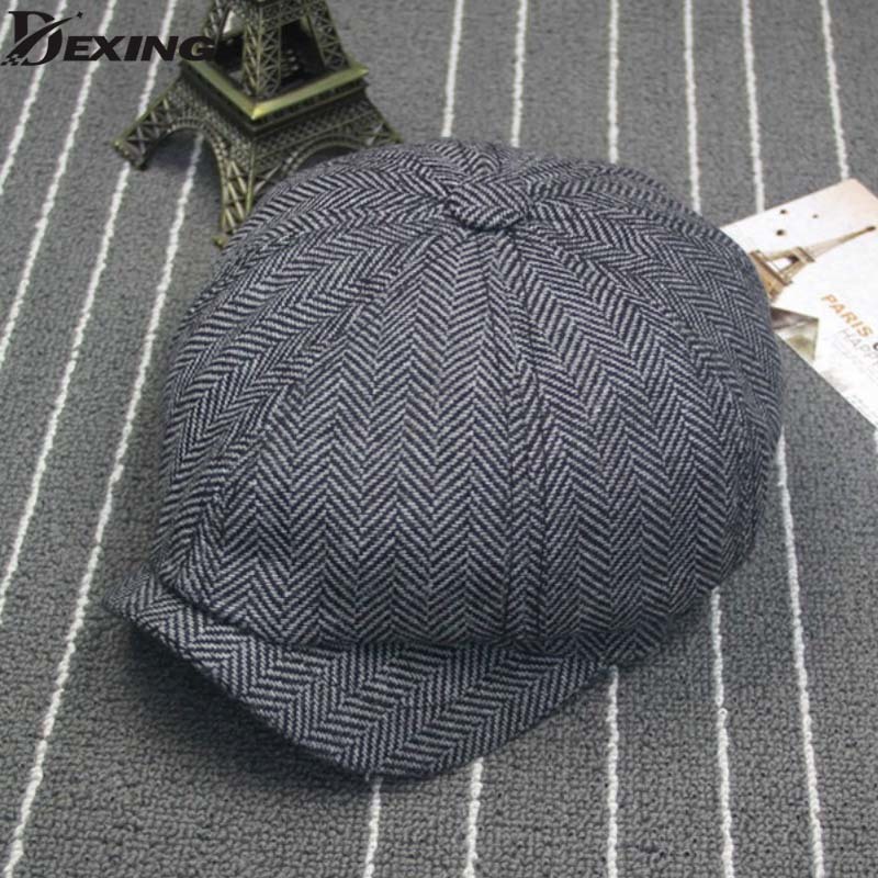 Men Octagonal Big size Berets Herringbone Gatsby Tweed Cap Newsboy Male Beret peaky blinders hat spring Women Flat Beret Hats T200104