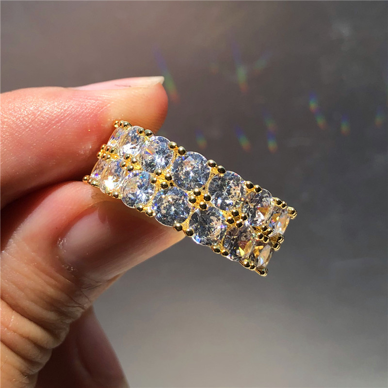 Hip Hop Vintage Fashion Jewelry 925 Silver Double Round Cut White 5A Cubic Zirconia Party Women Wedding Engagement Band Ring For Lovers Gift