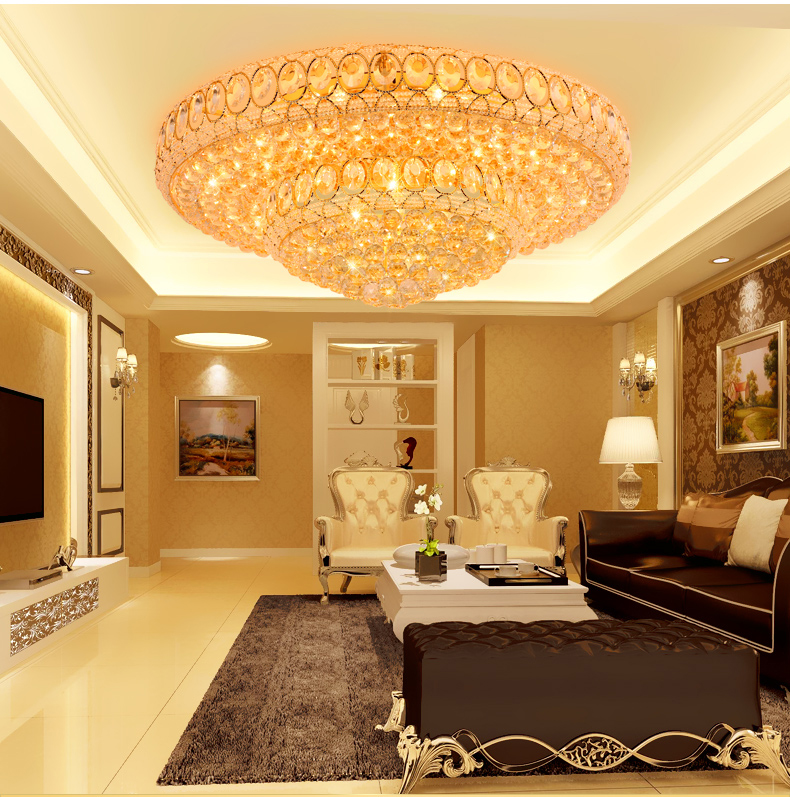 LED Light Modern Crystal Ceiling Lamps American Round Golden Chandeliers Ceiling Lights Fixture Foyer Living Room Bedroom Home Indoor Lighting Changea