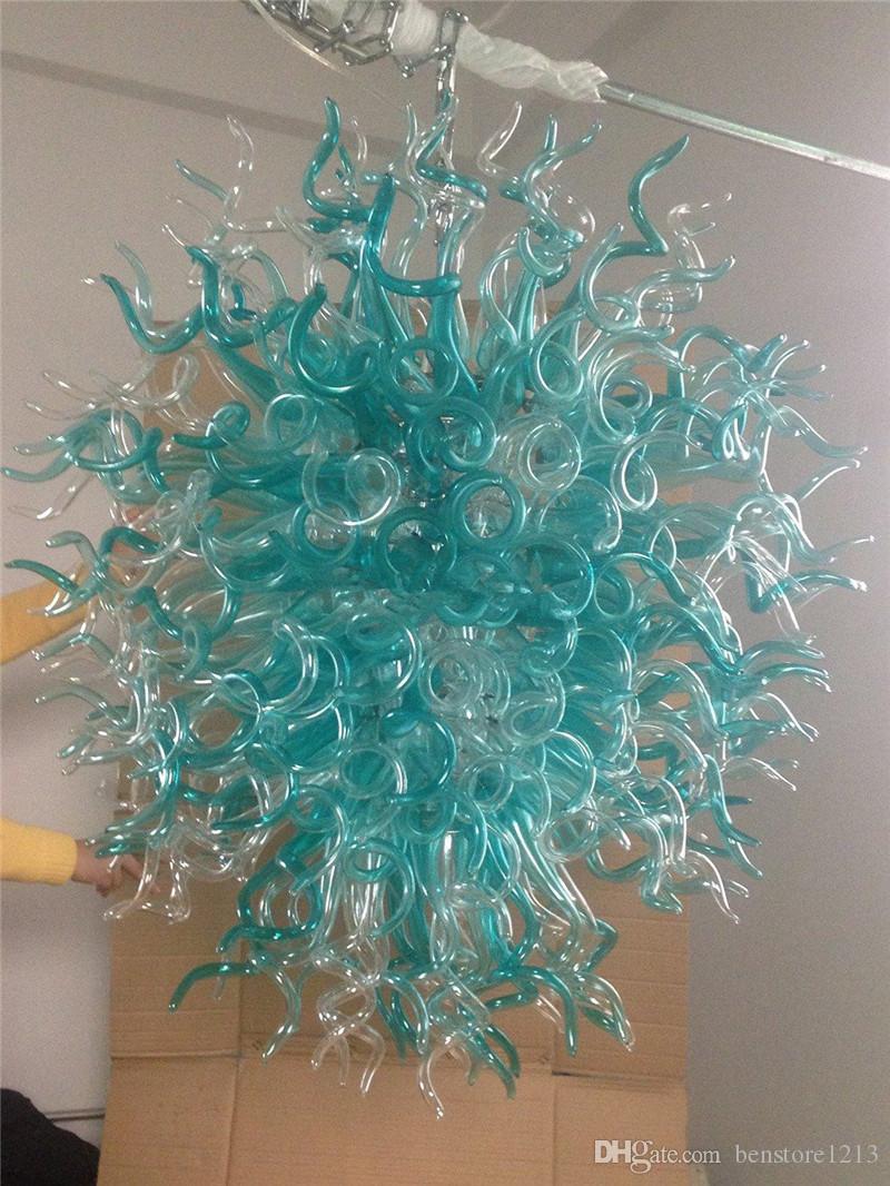 Top Quality Crystal Chandelier Lighting Tiffany Blue Transparent Wholesale Hand Blown Glass Chandeliers Hanging Pendant Lights