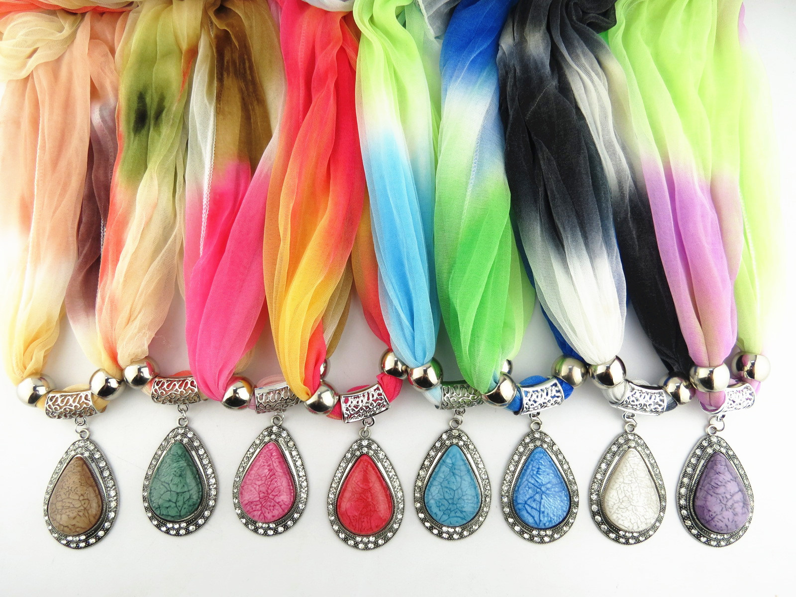 New Arrive 2020 Charm Blue Stone Gemstone Water Drop Raindrop Pendant Scarf Rhinestones Tassels Jewelry Scarves Free Shipping