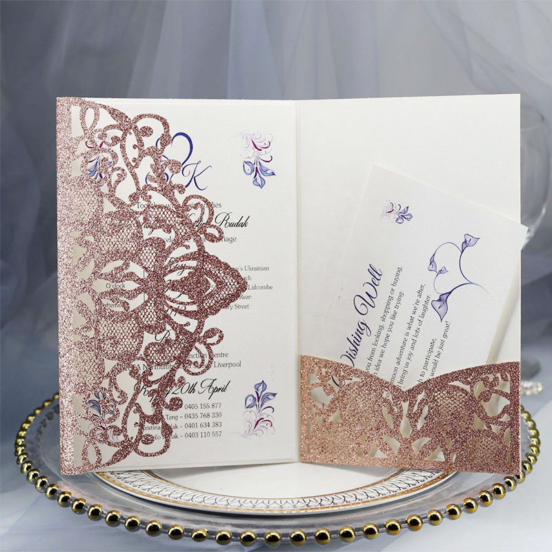 10pcs/set Laser Cut Wedding Invitations Card Elegant Lace Favor Rose Gold Silver Business Cards Wedding Party Decor Supplies