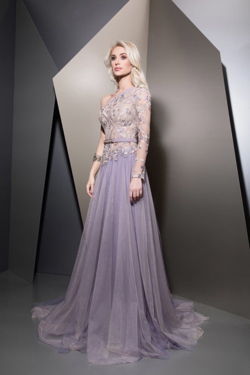 Ziad Naked Evening Dresses 2019 One Shoulder Appliqued Prom Dress Long Lace Formal Party Gowns Custom