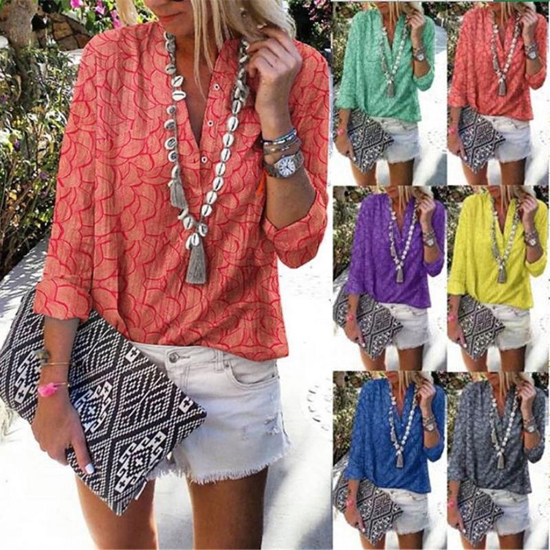 High Women Printed Shirt Blouse 3-button Stand Collar Long-sleeved Casual Tops Summer Beach DSM, Red
High Women Printed Shirt Blouse 3-button Stand Collar Long-sleeved Casual Tops Summer Beach DSM, Red