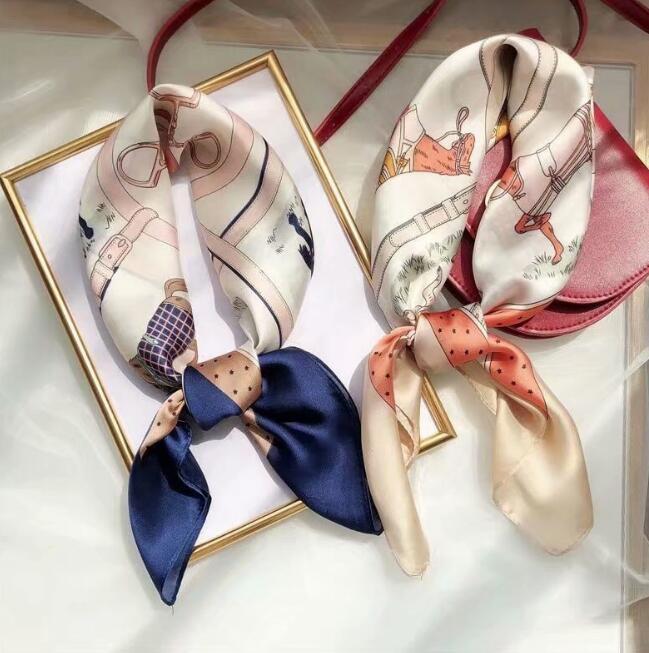 Spring new simulation silk scarf female fashion temperament printing small square scarf Korean version of the scarf WY763