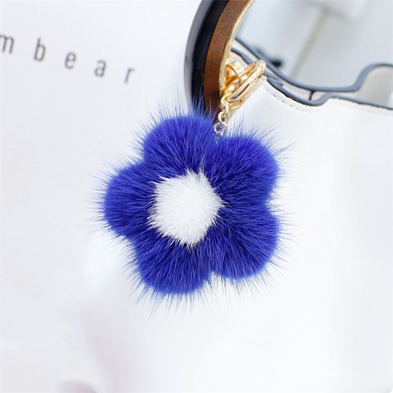 10cm Hot Real Mink Fur Ball Keychain For Handbag Car Key Ring Fashion New Mink Flower Pompom Pendant Real Fur Key Chains