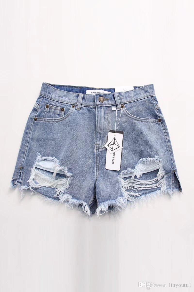 High-quality denim shorts 2020 summer new European and American high-waisted split ass hole cowboy shorts women beachpants
